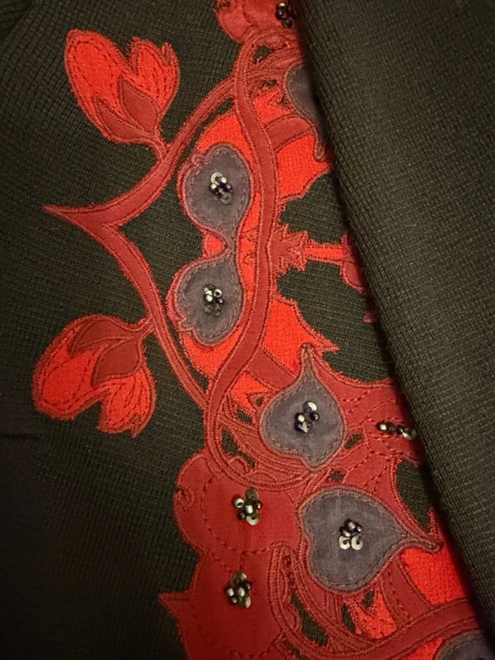 Tory Burch Embroidered Dark Navy Blazer with Red Floral Detail